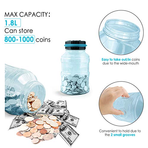 Large Piggy Bank for Boys Adults, Vcertcpl Digital Coin Counting Bank with LCD Counter, 1.8L Capacity Coin Bank Money Jar for Adults, Designed for All US Coins (Blue2) - Thumbnail 5
