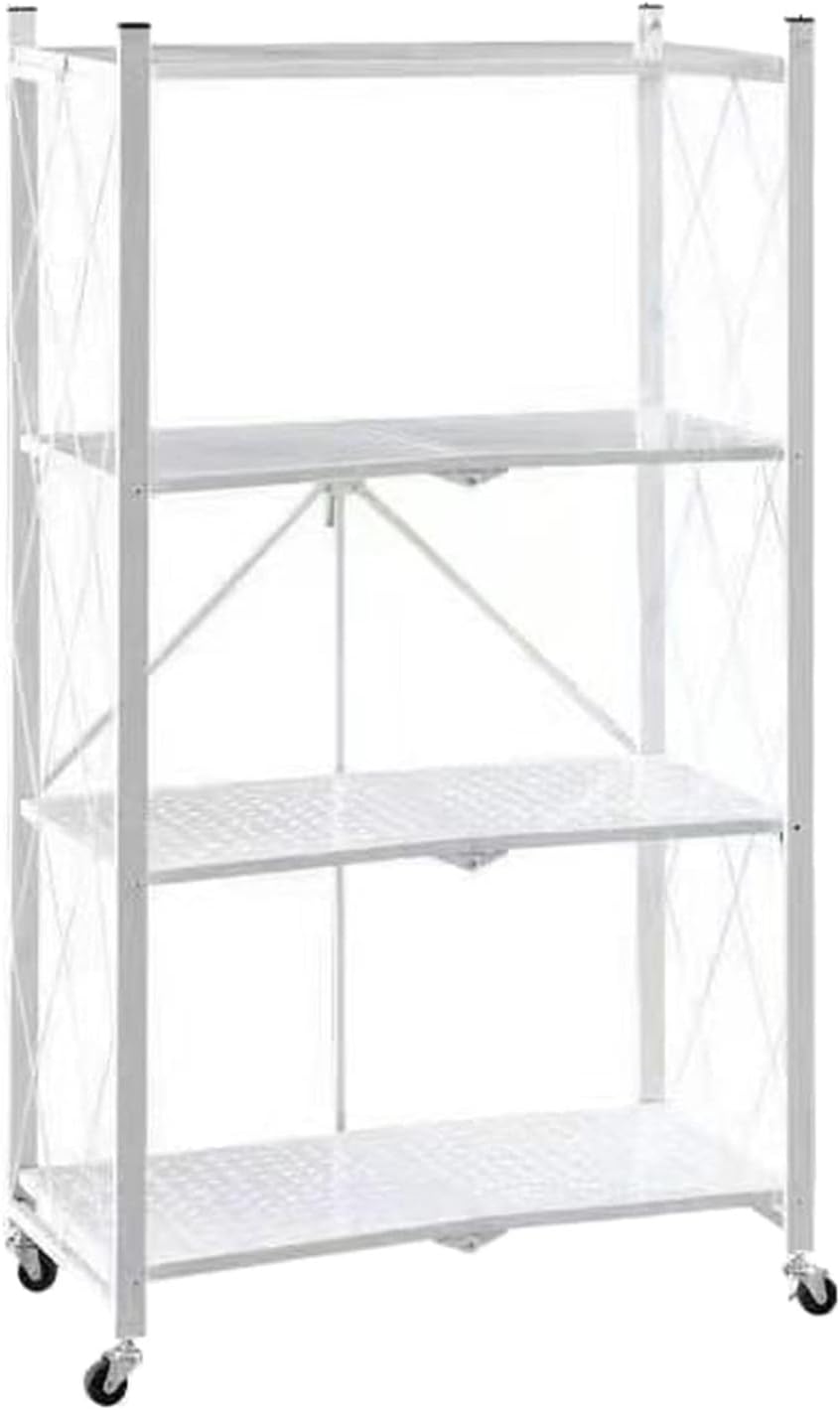 AAGAZA Foldable Bookshelf Kitchen Storage Rack Holder Free Standing Mobile Utility Cart for Kitchen, Four Tier Black/696 (Color : Four Tier White)