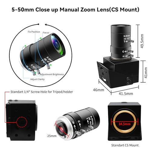 Image of High Speed USB Camera 1080P@30fps 720P@60fps 480P@120fps 10X Manual Zoom Lens, UVC Plug and Play Security Webcam for Lightburn, Laser Engraving,3D Printer Compatible with Windows Linux Mac OS