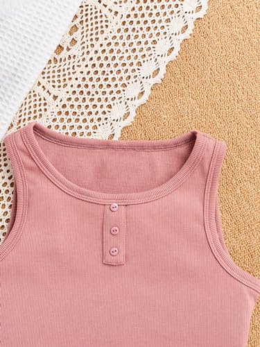 Milumia Girl's 2 Pcs Tank Tops Button Front Crewneck Sleeveless Basic Casual Tops3