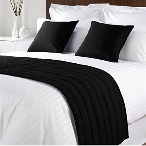 FABRICART LUXURY VELVET BED RUNNER SET | Scarf | Throw | with 2 cushion cover 18" X 18" (BLACK, KING - 20 X 94 INCHES)