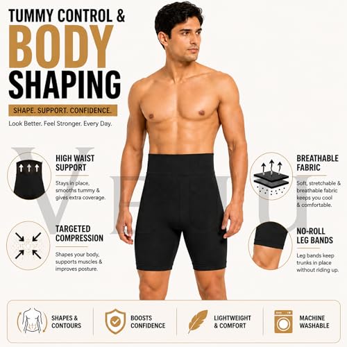 Image of Men's High Waist Tummy Control Shapewear Men's Compression Shapewear Trunk Comfortable Stretchy Body Shaper Tummy Tucker Breathable Support Underwear for Gym Office