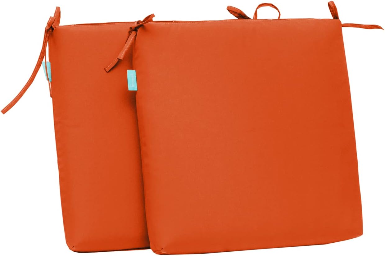 Outdoor indoor seat cushions, square foam chair pads, 17"x17"x3", orange (2 count)
