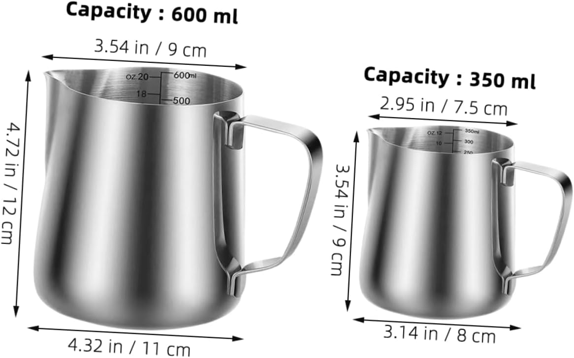 Ciieeo 1 Set Frothing Pitcher: 12oz/20oz Milk Frothing Pitcher with Latte Pen Scale Anti-scald Handle - Stainless Steel Steaming Cup for Coffee Latte Cappuccino