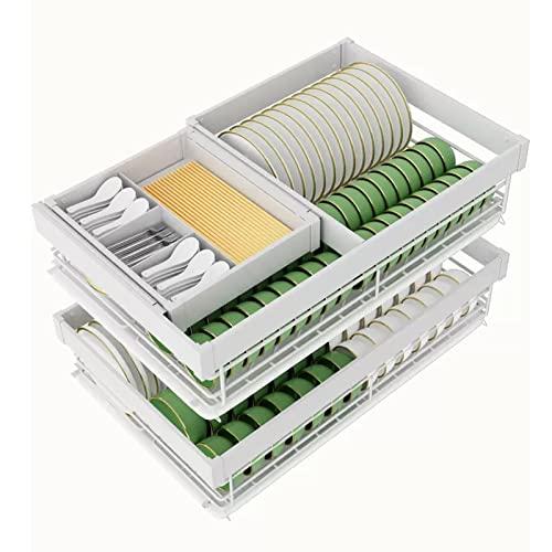 Panier de rangement coulissant blanc 70 pour stopper la casse de vaisselle et optimiser l'espace