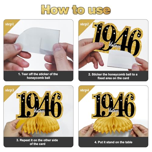 Image of Kuxriox 11Pcs 80th Birthday Decorations Kit for Men Women, Black Gold Happy 80th Birthday Banner, Awesome Since 1946 Centerpieces Swirls Party Supplies, Eighty Bday Banner Ceiling Table Topper Sign