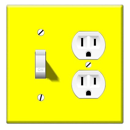 Double Gang-1 Duplex Outlet Cover and 1 Toggle Light Switch Plate/Wall Plate Cover - Solid Bright Yellow
