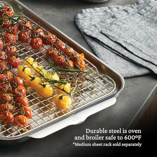Image of Hestan Provisions OvenBond Tri-ply Clad Stainless Steel Medium Sheet Pan, 15 inch x 12 inch Cooking Surface (18 inch x 12.6 inch with Handles), Oven & Broiler Safe to 600F, Hand Wash Recommended