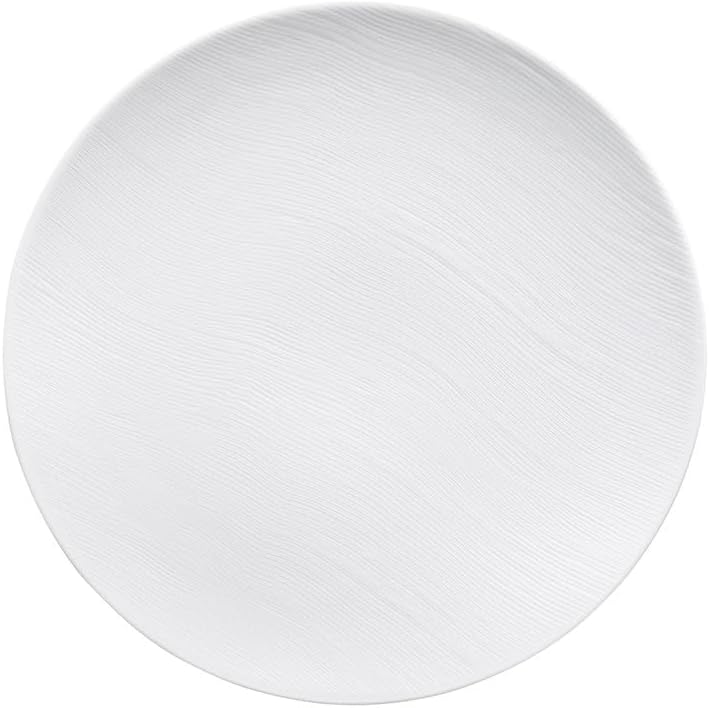 DEGRENNE Rivage Round Dessert Plate - White Porcelain Plate for Appetizers, Pasta, Salad & Dessert, Serving Dish, Modern Dinnerware, Made in France - 9.5”