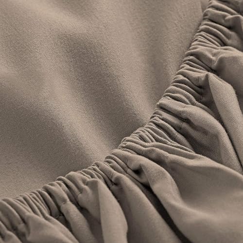 Image of 400 TC Cotton Elastic Fitted Bedsheet with 2 Pillow Covers for Single Bed 42 x 72 10 Inches Taupe(Sand) Solid Color Fitted Sheet