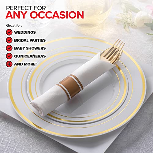 Pre Rolled Plastic Silverware Sets For Parties (25 Pack) Gold Cutlery Set, Disposable Spoons, Forks, Knives, Napkins Prewrapped, Heavy Duty Utensils Individually Wrapped For Wedding, Thanksgiving #TOP6