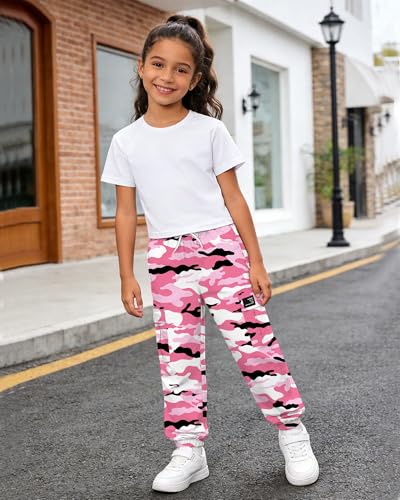 Image of Betusline Girls Fall Winter Clothing Sets, Long Sleeve Crop Top & Cargo Jogger Pants 2 Piece Outfit Sets,4T-14Y