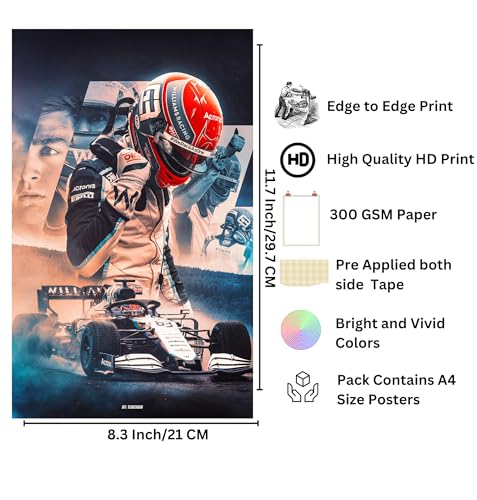 Image of F1 Posters for Wall Set of 8 A4 Size 300 GSM - Formula One Merchandise Stickers Poster Wallpaper for Wall Gifts - Merch Gift Ideas - Car Poster gifts for boys