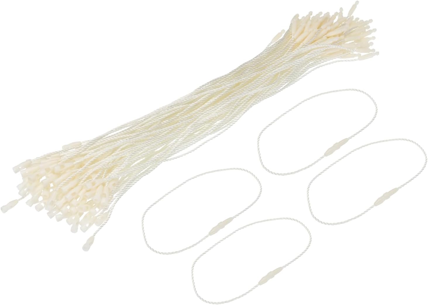 Polyester Rope Hang Tag String Snap Lock Pins Loop Price Tag Fastener,Plastic Tags Ties 190mm/7.48 Inch Length,1mm/0.04 Inch Dia,Pack of 100,Beige