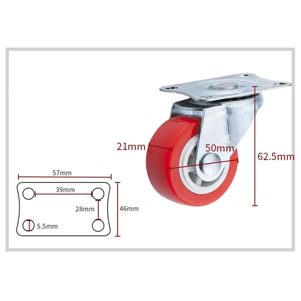 1,5-Zoll-Möbelrollen, drehbare Räder mit Bremse, universell, geräuschlos, 2 Zoll, 50 mm, 50 kg pro Rad, Trolley-Gerüst-Transportrollen für Garten-Blumentopf-Basis, Rot, 8 Stück