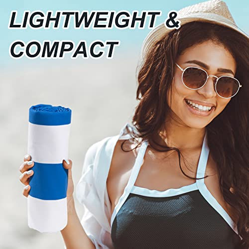 Plazenzon Microfiber Beach Towel Oversized Travel Towel (Medium 63X32), Quick Dry Towel For Swim, Pool - Sand Free Beach Towel - Lightweight, Compact Beach Towel For Kids Adult(Blue Stripes) #TOP4