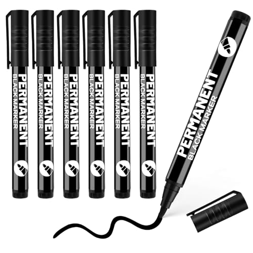 Image of newatty 6 Pack Black Permanent Markers Bullet Tip Acrylic Fabric Pen 1mm