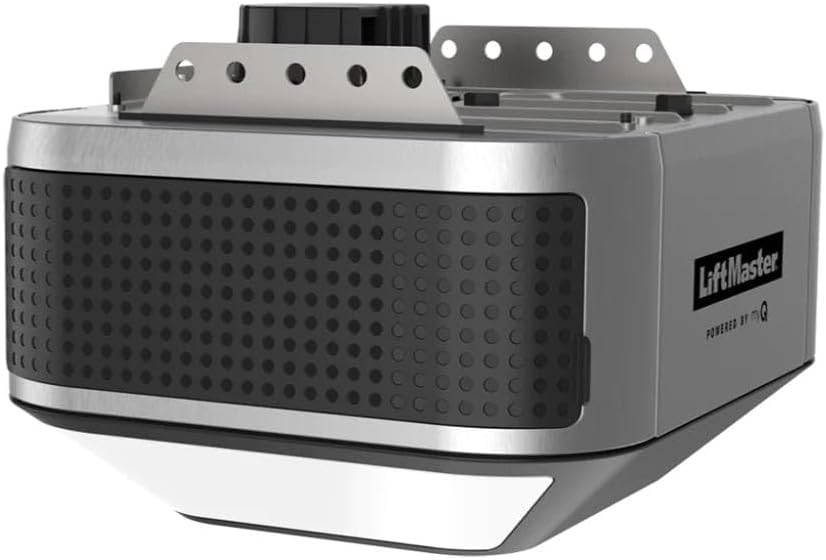 پورته- ښکته view د LiftMaster 84602 ګراج دروازې خلاصونکی، د نصب کولو بریکٹونه او ټولیز جوړښت ښیې.