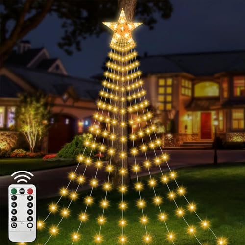LED Wasserfall Lichterkette Stern,LED Lichterkette Außen mit Sterne,USB Lichterkette Außen Innen,LEDs Weihnachtsbeleuchtung Strom Timer,Wasserdicht Christbaumbeleuchtung mit Stern,Überwurflichterkette