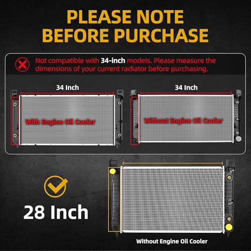 Image of DWVO 28'' Core Radiator Compatible with 1999-2013 Chevy Silverado 1999-2007 Sierra Tahoe Yukon 2000-2006 Suburban Tahoe, Fit for 2002-2004 Cadillac Escalade 4.3L 4.8L 5.3L 6.0L V6 V8