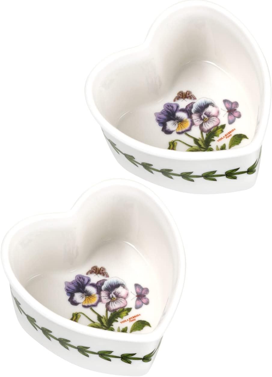 Portmeirion 632783 Botanic Garden Heart Shaped Ramekins (Set of 2), 3.5", White