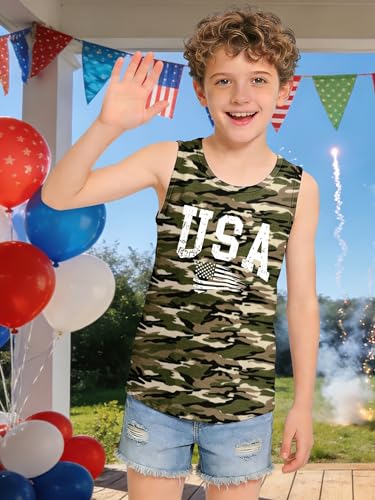 Image of CAZYCHILD Girls American Flag Tank Tops Boys 4th of July Shirts USA Summer Sleeveless Tee Independence Day Outfit 5-14y
