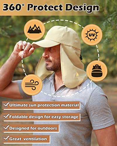 Outdoors Upf 50+ Uv Sun Protection Fishing Hat With Neck Flap Backpacking Tan #TOP1