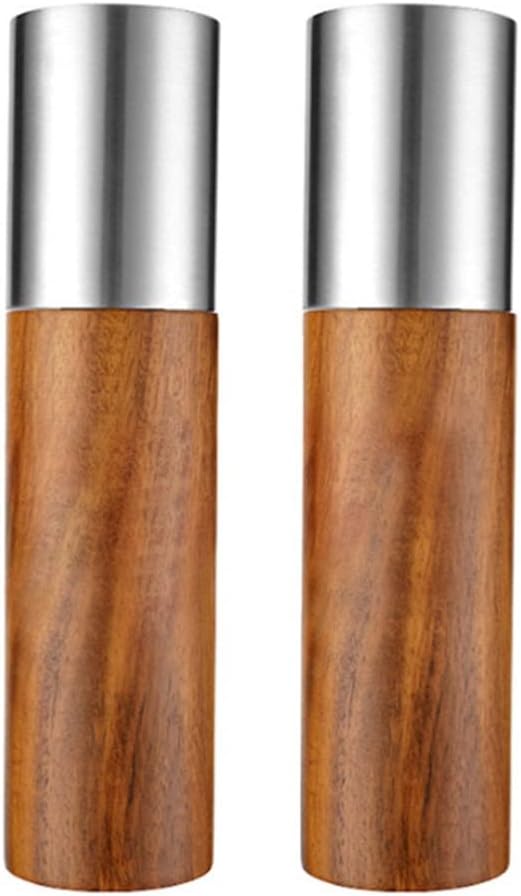 Acacia Wood Pepper Grinder With Holder Salt And Pepper Grinder Set Wooden Kitchen Spice Mill Adjustable Coarseness Pepper Mill(D)