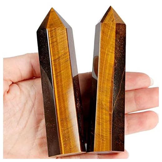 LAIDANLA 4" Tiger Eye Healing Crystals Wands Polishing Natural Reiki Energy Wand Stone Hexagonal Point Large Crystal Gemstones for Meditation Therapy Crystal Grid Decoration 1Pcs