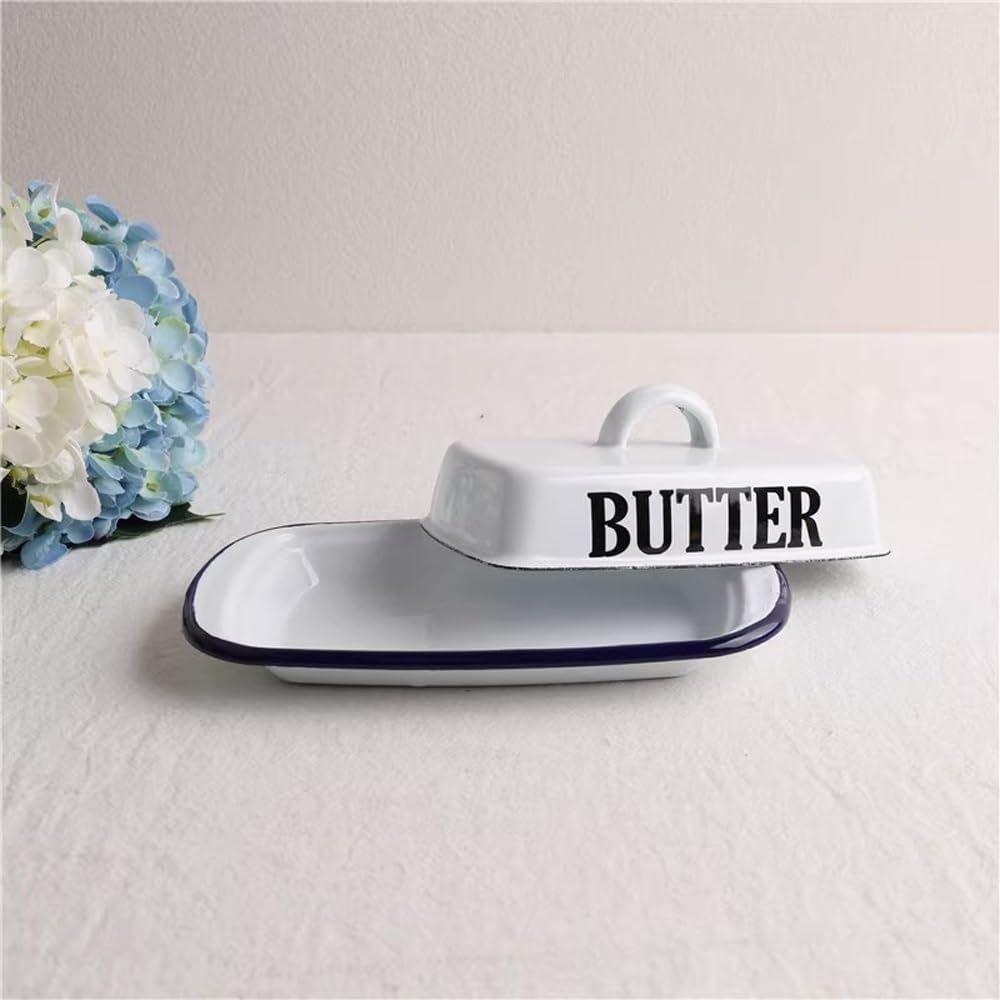 バターディッシュ エナメル レトロ バターディッシュ エナメルカバー 点心トレイ エナメルバターボックス チーズボックス バター容器