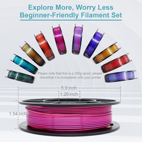 Image of 3D Printer Filament Bundle,1.75MM Silk PLA Filament Multicolor 250g*10 Rolls,Bulk Filament fits for Most FDM 3D Printers.