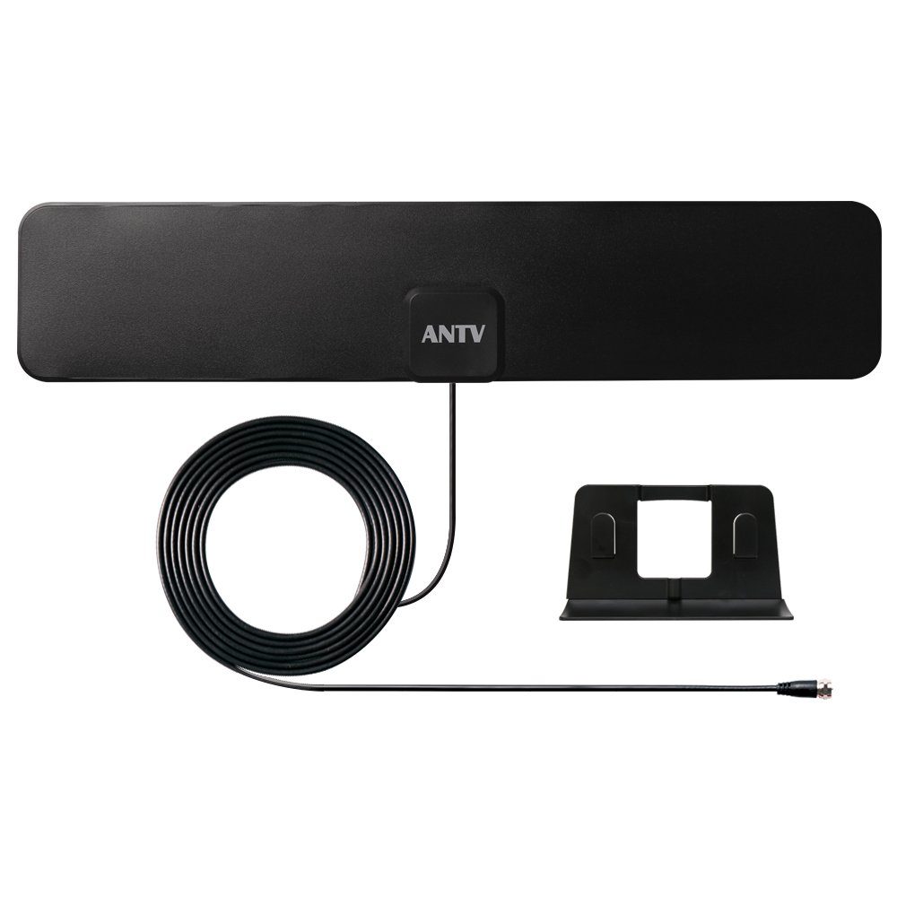 ANTV Indoor TV Antenna with Table Stand, 30 Mile Long Range, 4K-Ready HDTV, Crystal Clear Image Quality, 10 Feet High Performance Coaxial Cable, Black Color, 1-Unit