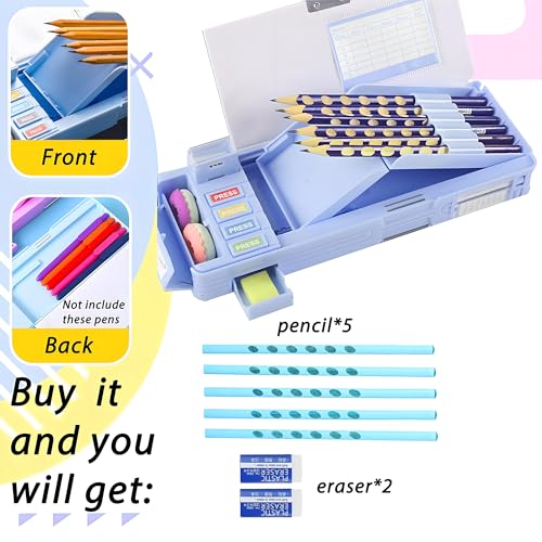 Image of Pop Up Multifunction Pencil Case with Pencil and Eraser, Cute Cartoon Pen Box Organizer Stationery, Sharpener, Schedule, Best Birthday Gifts for Kids Teens(Light blue)
