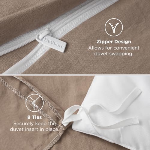 Image of Bedsure Prewashed Twin /Twin XL Duvet Cover, Cotton-Like Bedding Set, Khaki | Ultra Soft, Relaxed Texture, Twin XL Breathable Comfort, Hidden Zipper, 8 Corner Ties, Easy Care, OEKO-TEX, Year-Round Use