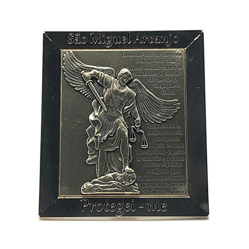 Quadro Adorno de Mesa Metal São Miguel Arcanjo com Oração Dourado