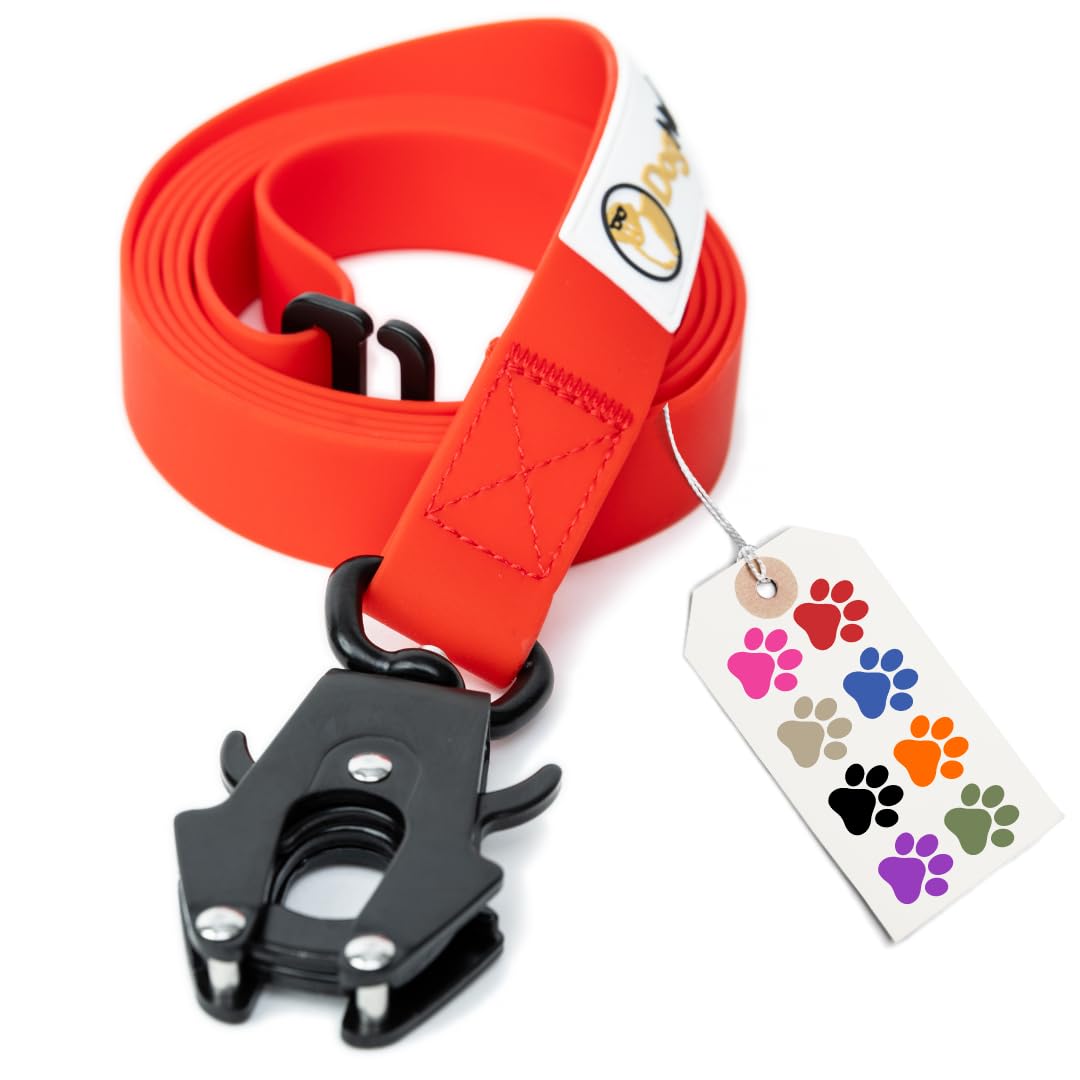 Correas tácticas para perros medianos y perros de raza grande (6 pies) | Correa de nailon recubierto de PVC resistente con clip de rana de liberación rápida | Clip G integrado (rojo, 6 pies)
