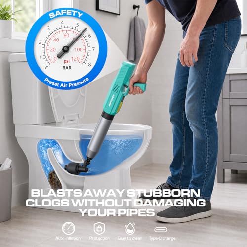Image of ‌Electric Toilet Plunger for Bathroom, High-Pressure Air Plunger, Heavy-Duty Clog Remover for Toilets, Toilet Drain Unclogger (Mint Green)