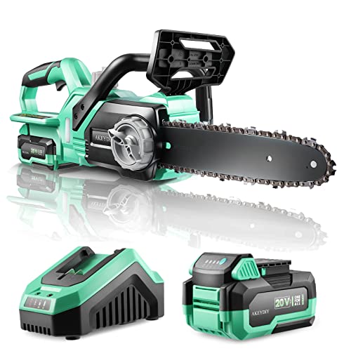 Akeydiy Upgrade Cordless Electric Chainsaw 10 Inch Professional Battery Powered Chainsaw 4000Mah Fast Charger Chain Saw Kit,Power Chain Saws For Pruning Wood Trees Cutting,Medium Chainsaw #TOP15