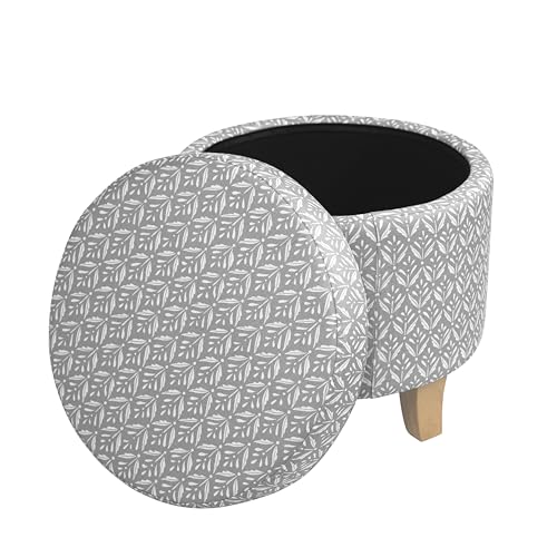 Image of HomePop Upholstered Round Storage Ottoman Home Decor|Upholstered Round Foot Rest Ottoman - Light Grey Print Large