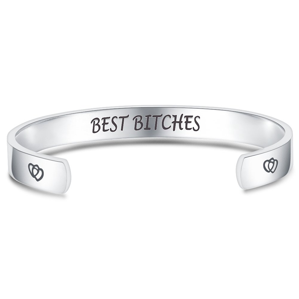 Jude Jewelers 6mm Width Stainless Steel Inspirational Encouragement Graduation School Open Cuff Bangle Bracelet (Best Bitches)