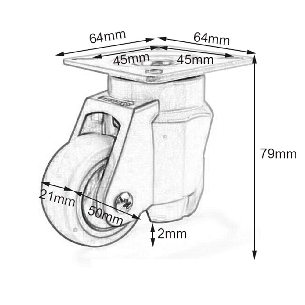 Ruote raddrizzatrici retrattili - Ruote piatte da 50 mm Ruota silenziosa - Ruote di supporto per banco da lavoro - 500 libbre, set da 4 pezzi