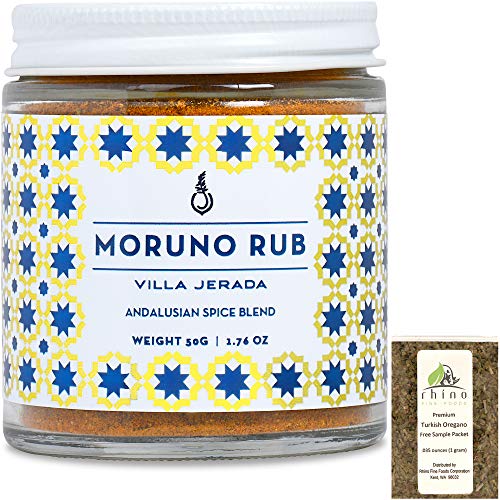 Villa Jerada, Moruno Premium Rub – Andalusian Spice Blend, 1.76 oz (Pack of 1), A Popular & Beloved Spanish Blend with a Moroccan Influence + Includes-Free Turkish Oregano from Rhino Fine Foods,.035oz