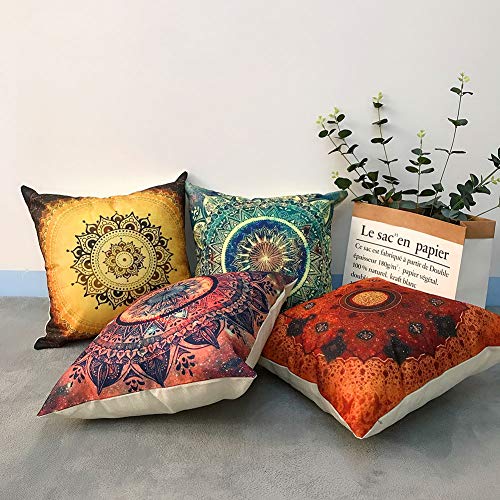 Gspirit 4 Stück Kissenbezug Indische Hippie Böhmischen Mandala Blume Dekorative Kissenhülle Baumwolle Leinen Werfen Sie… – Bild 5