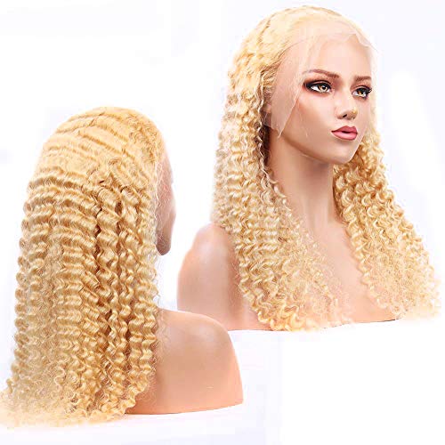 9A Water Wave Blonde Human Hair Lace Front Wigs 18Inch 13x6 Deep Part PrePlucked with Baby Hair Glueless Remy Hair Curly Wave Lace Frontal Wig Full End Lace Wigs #613 Color Human Hair Wigs for Women