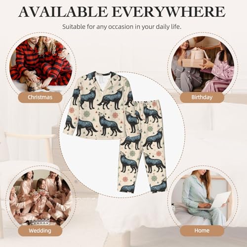 Image of Women'S Long Sleeve Pajama Set Soft Loungewear Button-Down Top & Elastic Waist Pants S- 2XL