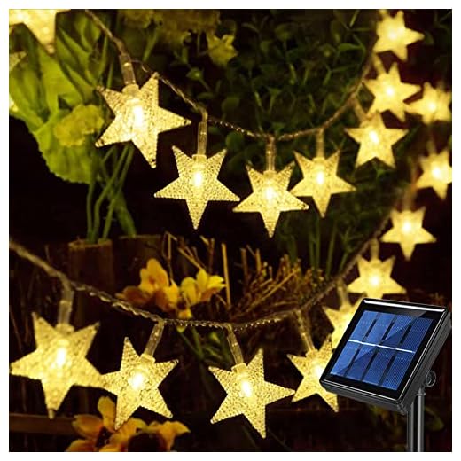 Windpnn Solar String Lights Outdoor, Solar Powered Star String Lights, 30ft 50LED Waterproof Christmas Solar String Lights for Gardens Patio Landscape Xmas Tree New Year(Warm White)