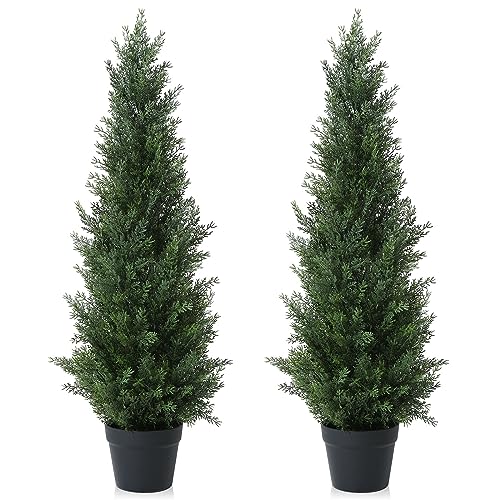 CROSOFMI Planta Artificial Grande Exterior Decorativas 95 cm Cedar Tree Arbol Artificial con Maceta(2 Pack)