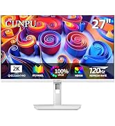 CUNPU 27 Inch 2560x1440p 120Hz White Monitor, IPS Ultra-Thin Bezel Computer Gaming Monitor, 100% ...