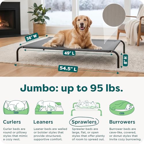 Image of FurHaven Elevated Dog Bed, Cooling Raised Pet Cot with Breathable Mesh, Durable Steel Frame, Indoor /Outdoor Use, Easy Assembly, Jumbo XL, Nylon Mesh with Steel Frame, Graphite Gray