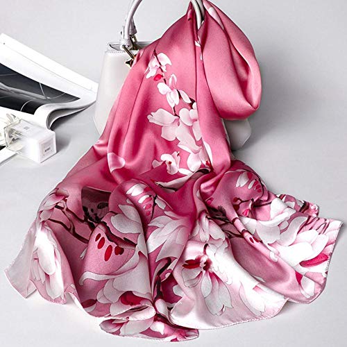 ASD - Pañuelo de seda para mujer con diseño de flores, color rosa, talla única